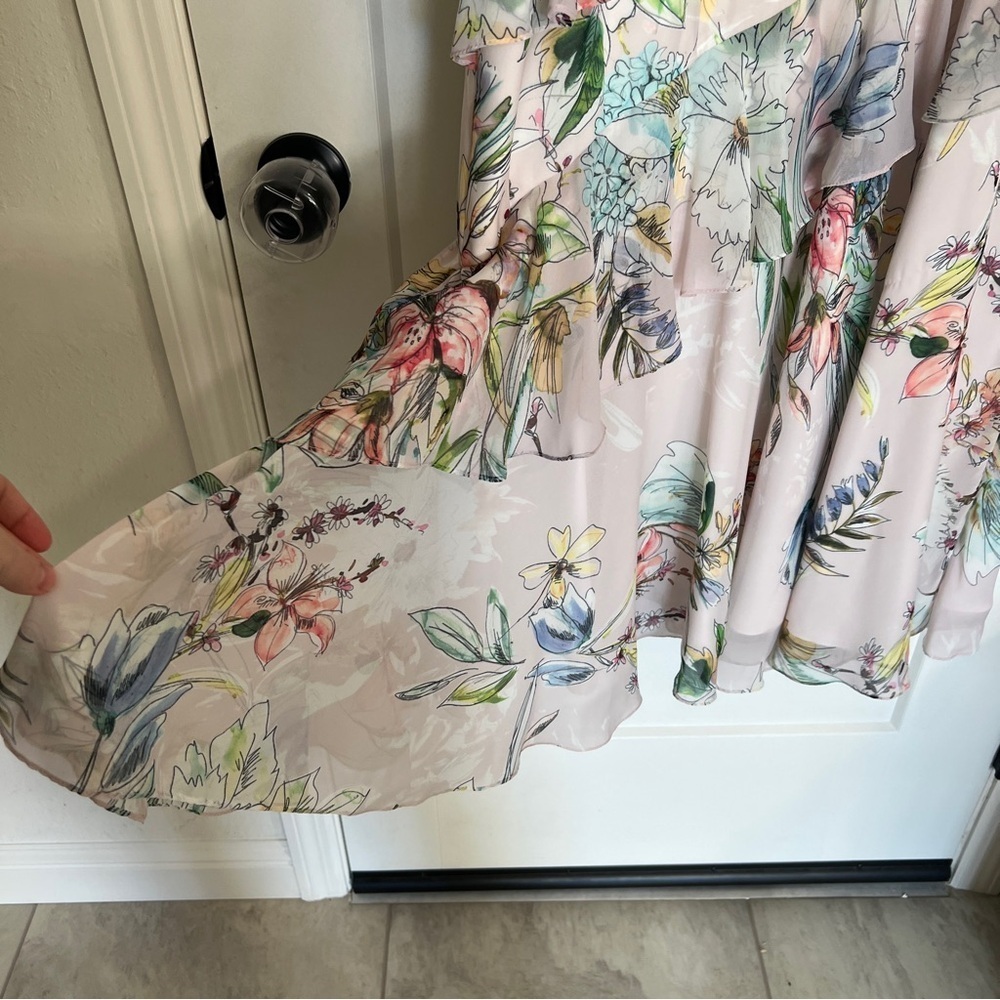 Theia Blush Floral Ruffle Dress - Picture 5 of 9